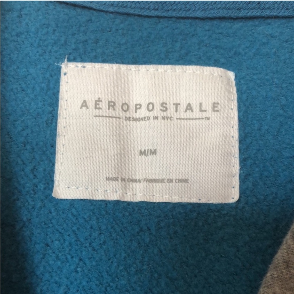 Aeropostale Zipper Hoodie Sweatshirt Cerulean Blue White Gray Jacket Coat Gift M - Picture 4 of 16